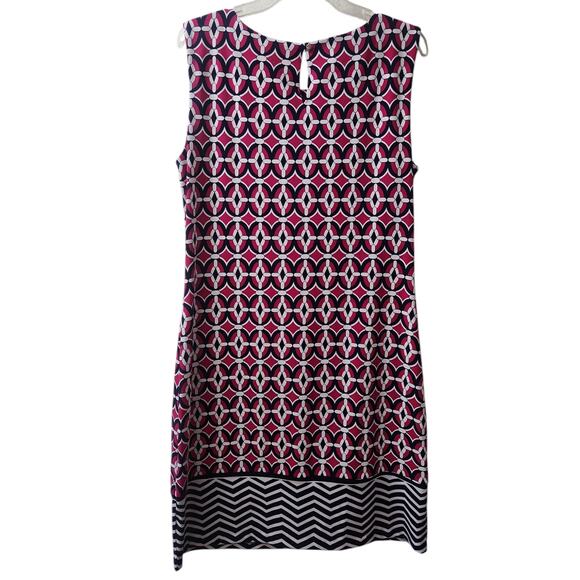 Liz Claiborne Geometric Pattern Dress Navy, Pink and White Size Large - Picture 1 of 9